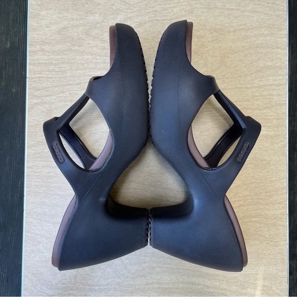 CROCS Cyprus II Espresso Brown Open Toe Slip On Heels Sz 9 - Picture 5 of 12